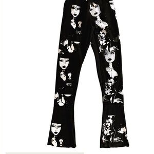 Black Graphic Print Flared Pants